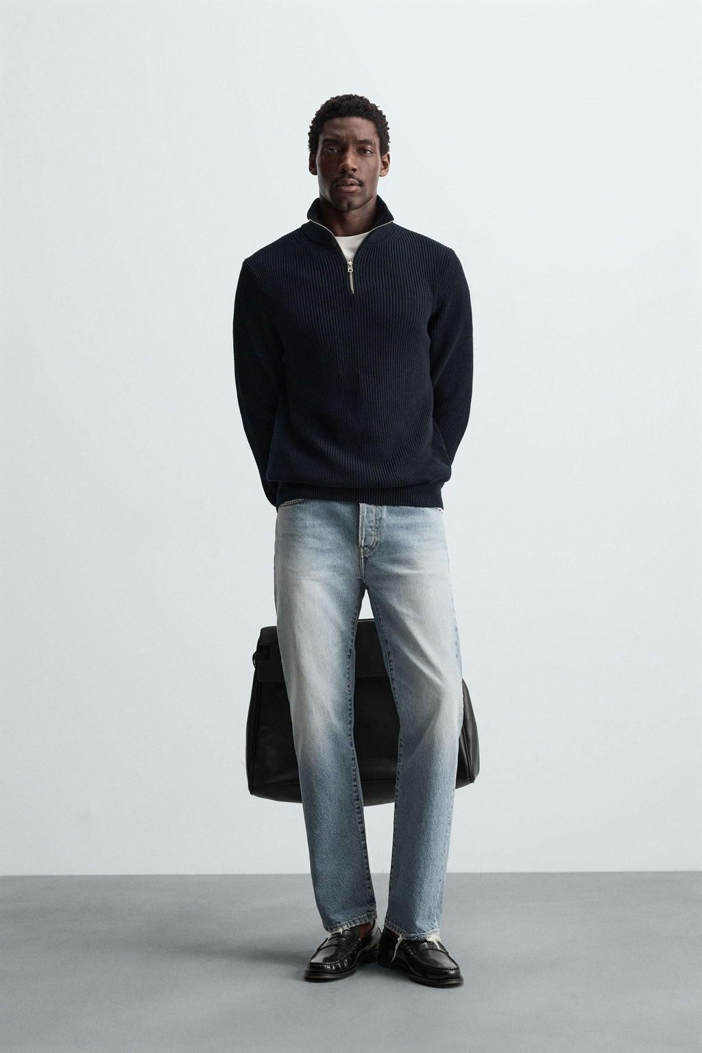 PURL KNIT SWEATER WITH ZIP