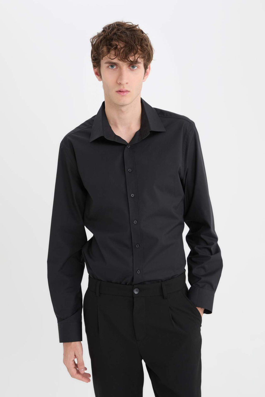 Slim Fit Dar Kesim Italyan Yaka Non Iron Utu Gerektirmeyen Uzun Kollu Gomlek - Defacto фото 3