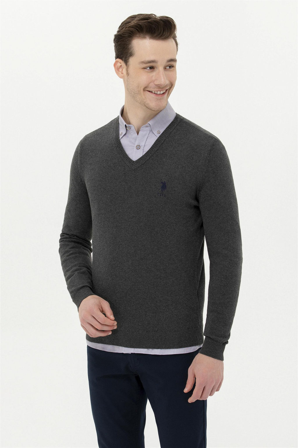 Мужской базовый свитер антрацитового меланжа - U.s. polo assn фото 8