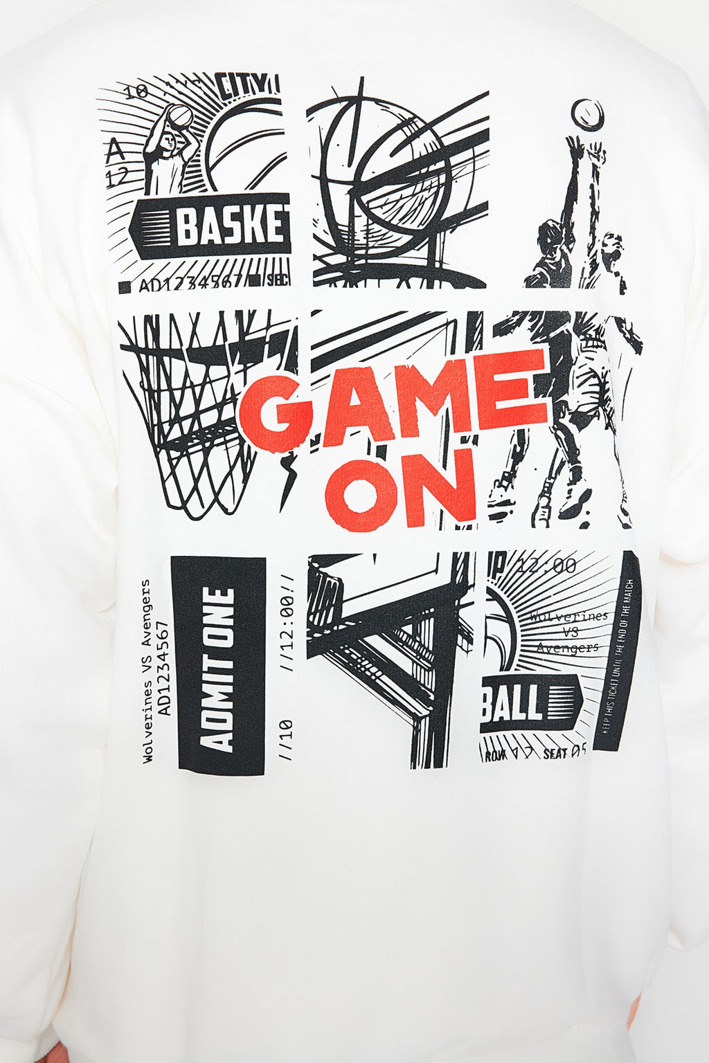 TRENDYOL MAN Ekru Oversize/Genis Kesim Kapusonlu Uzun Kol Basketbol Bask?l? Sweatshirt TMNAW24SW00005 - Trendyolmilla фото 3