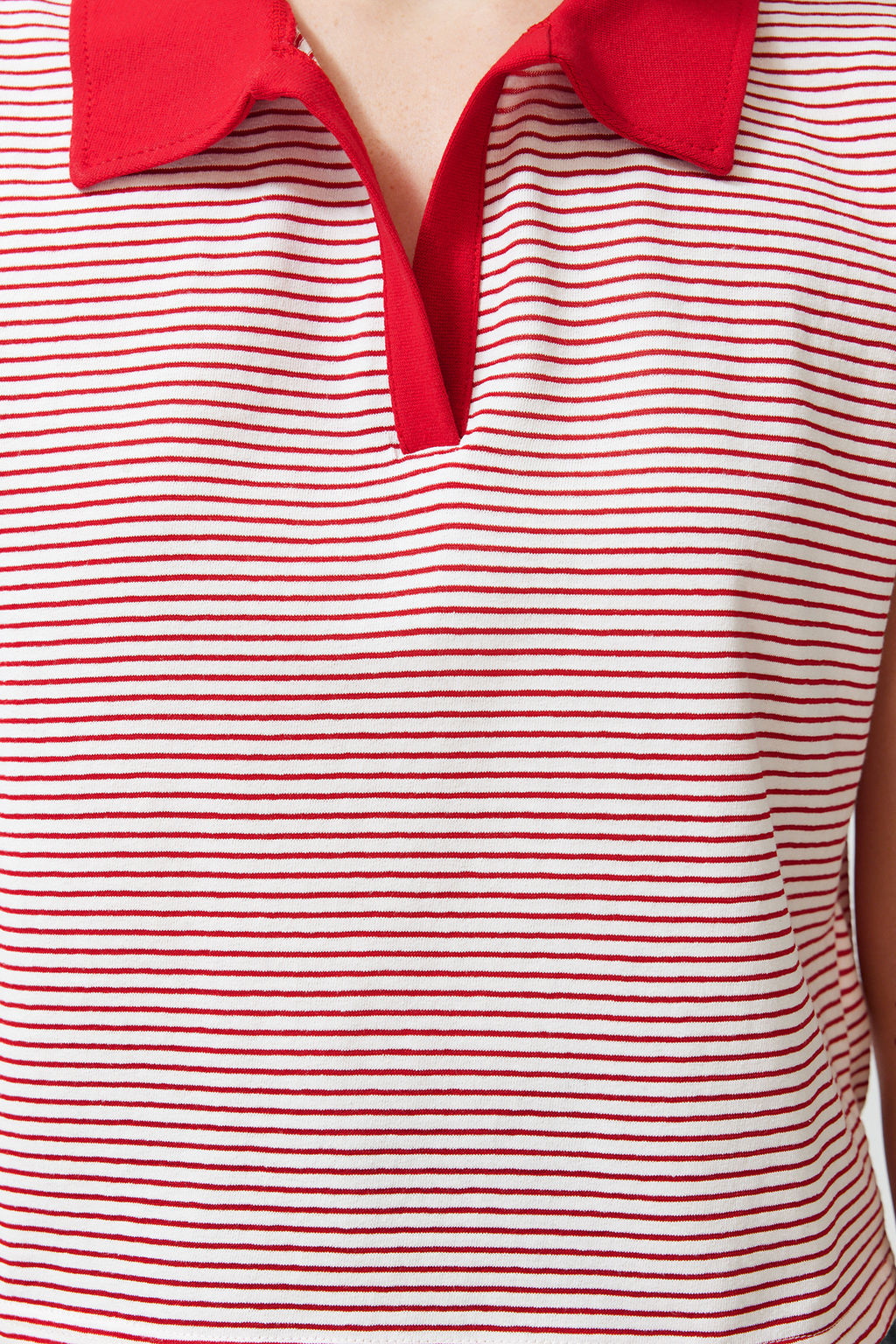 K?rm?z? Cizgili Kal?n Pamuklu Polo Yaka Regular/Normal Kal?p Orme T-Shirt TWOSS24TS00075