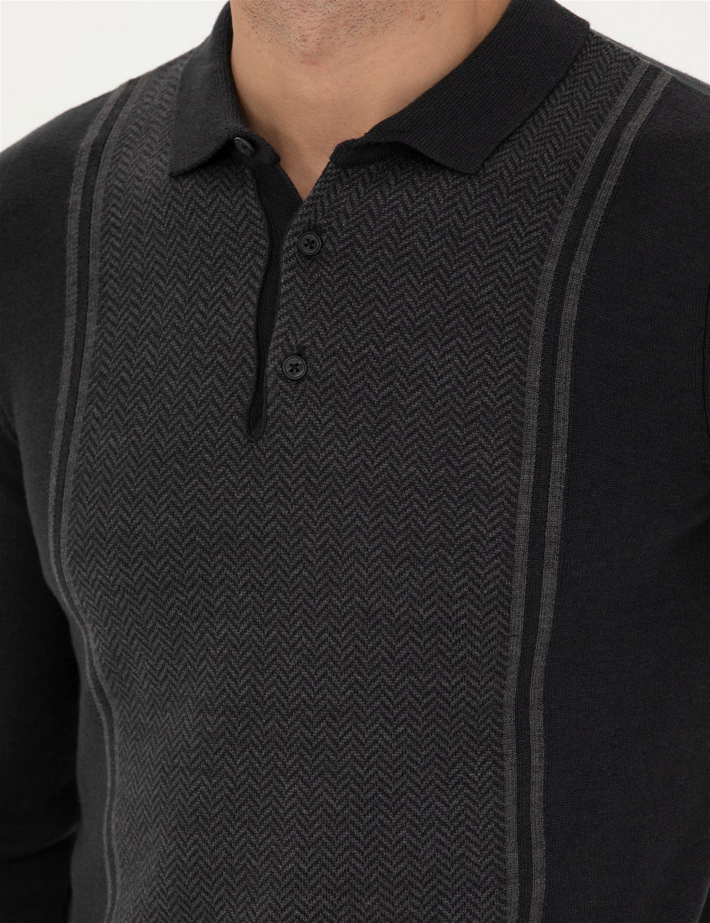 A__k Gri Melanj Slim Fit D__meli Polo Yaka Triko Kazak