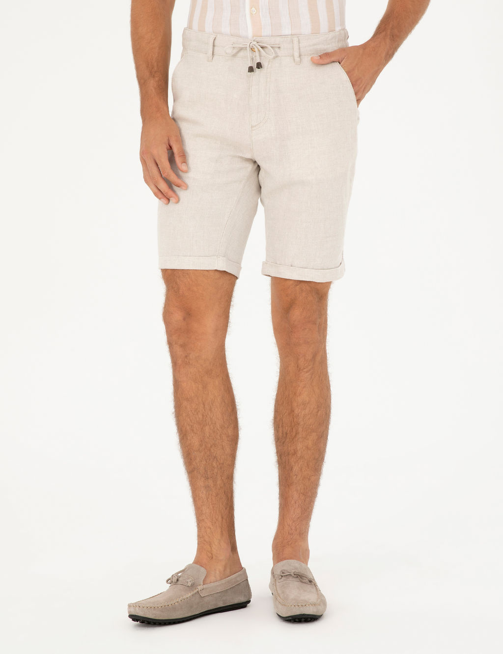 Bej Slim Fit Keten Kar___ml_ Dokuma _ort