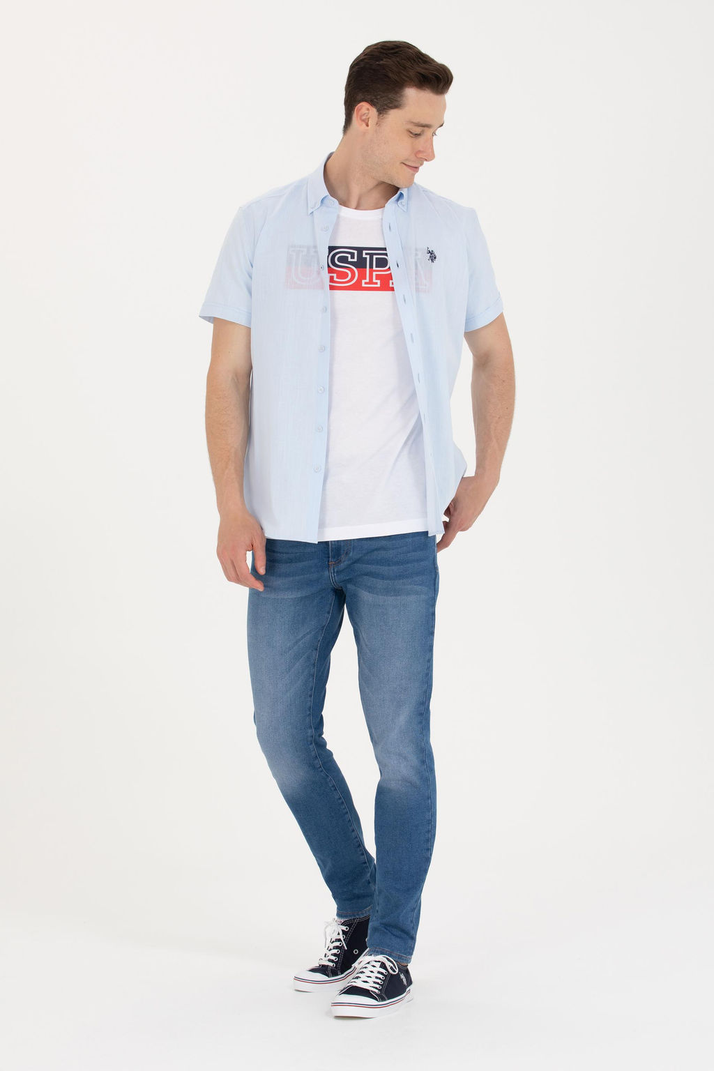 U. S. Polo Assn Мужская голубая рубашка с коротким рукавом - U.s. polo assn фото 4