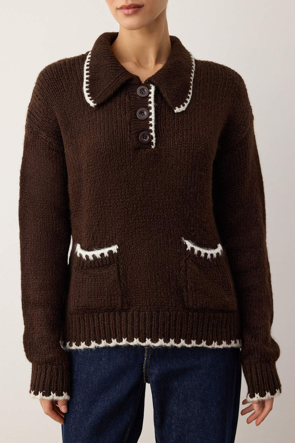 Kahverengi Yumusak Dokulu Genis Kal?p Triko Kazak TWOAW26KZ00134 - Trendyolmilla фото 3