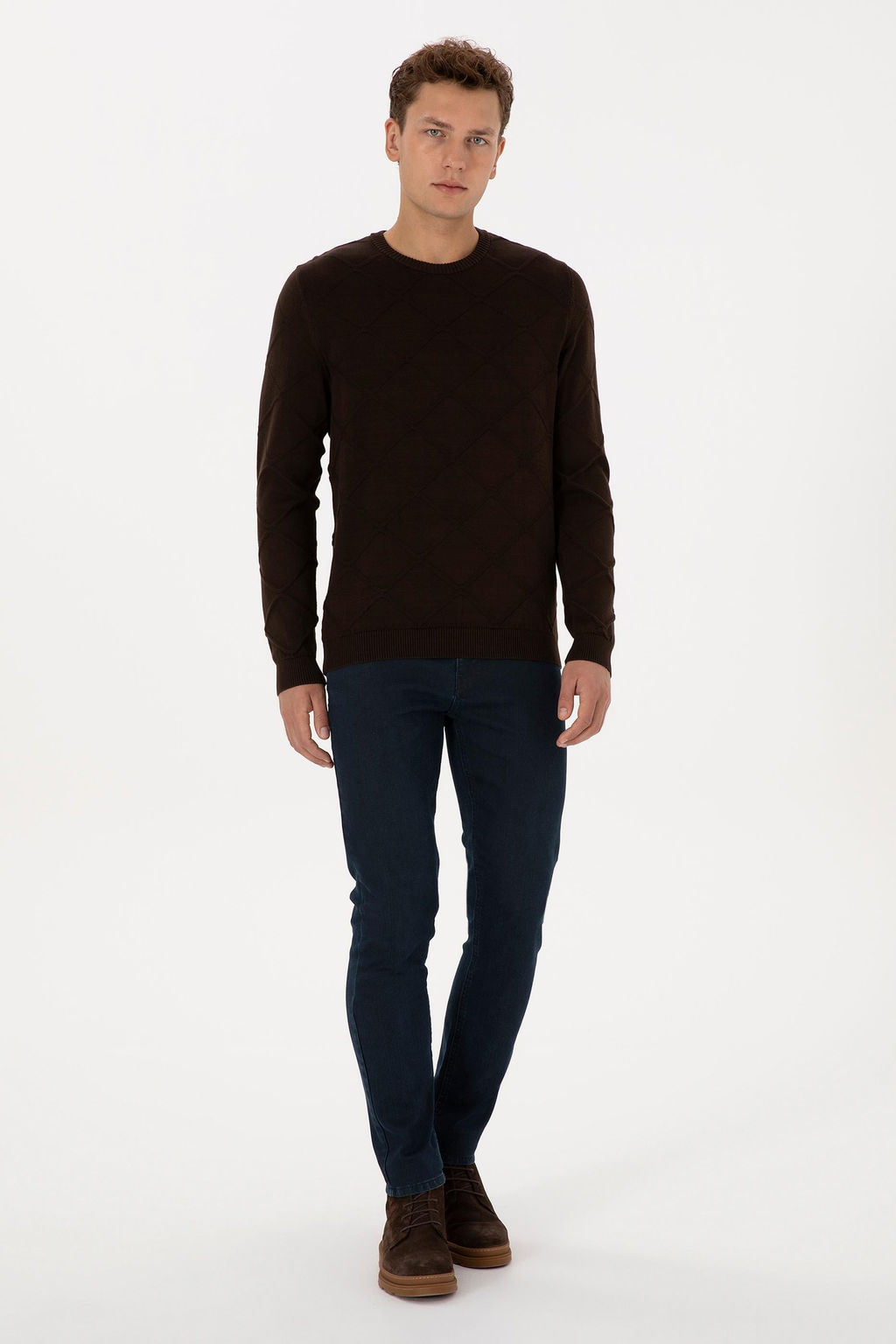 Erkek Regular Fit Bisiklet Yaka Koyu Kahverengi Kazak - U.s. polo assn фото 4