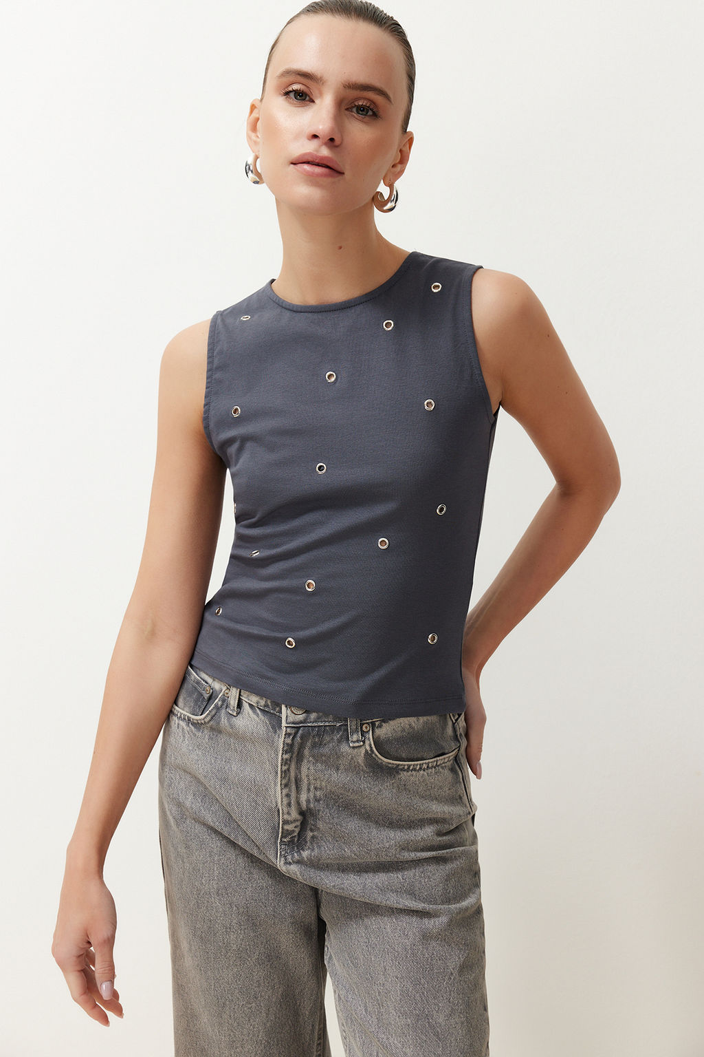 Antrasit Fitted/Vucuda Oturan Bisiklet Yaka Kul Gozu Detayl? Orme Atlet TWOSS24AL00046 - Trendyolmilla фото 2