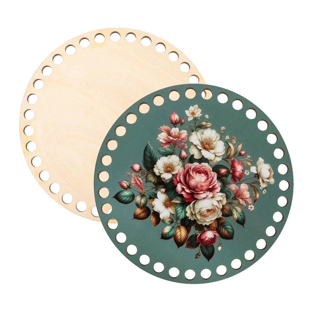 Заготовка для декорирования Love2art ДВ-01 Набор донышек для вязания Глянцевый фанера d 15 см х 0.4 см 2 шт 10 Цветочная композиция