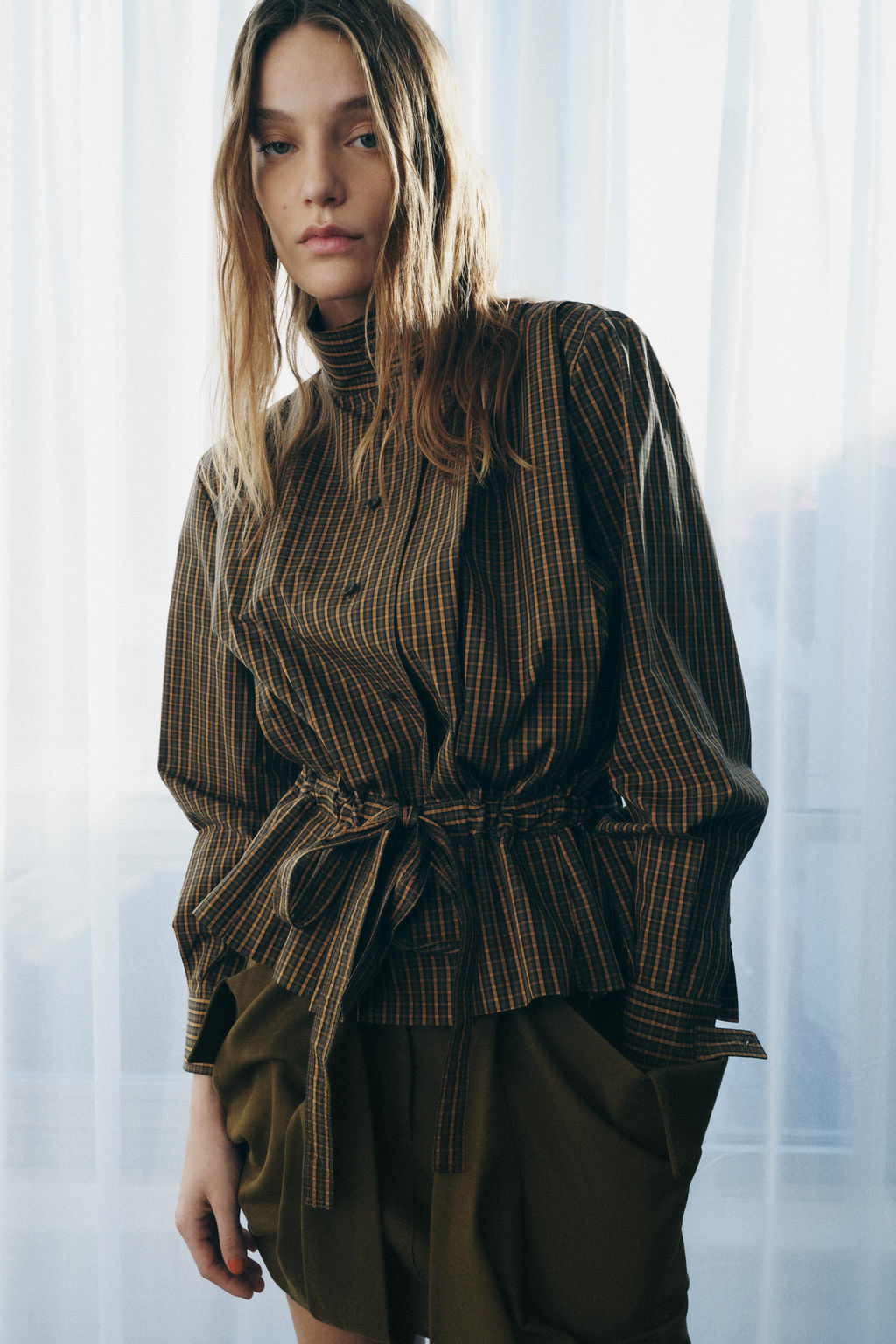 CHECK COTTON SHIRT WITH BOW ZW COLLECTION - Zara фото 14