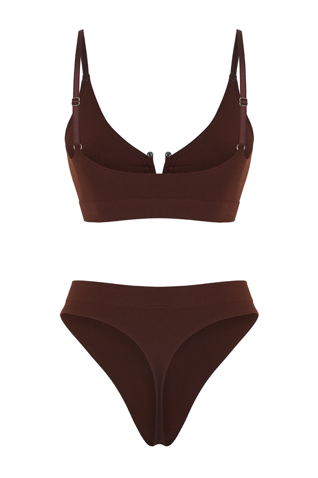 TRENDYOLMILLA Kahverengi Seamless/Dikissiz Aksesuarl? ve Ip Ask?l? Kaps?z Orme Ic Camas?r? Tak?m? THMSS25CC00000  фото 6