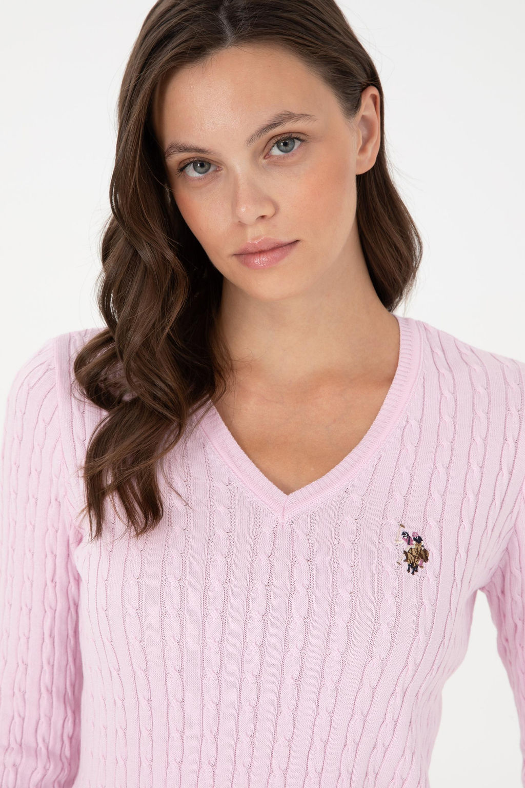 Женский розовый базовый свитер с v-образным вырезом Неожиданная скидка в корзине - U.s. polo assn фото 2