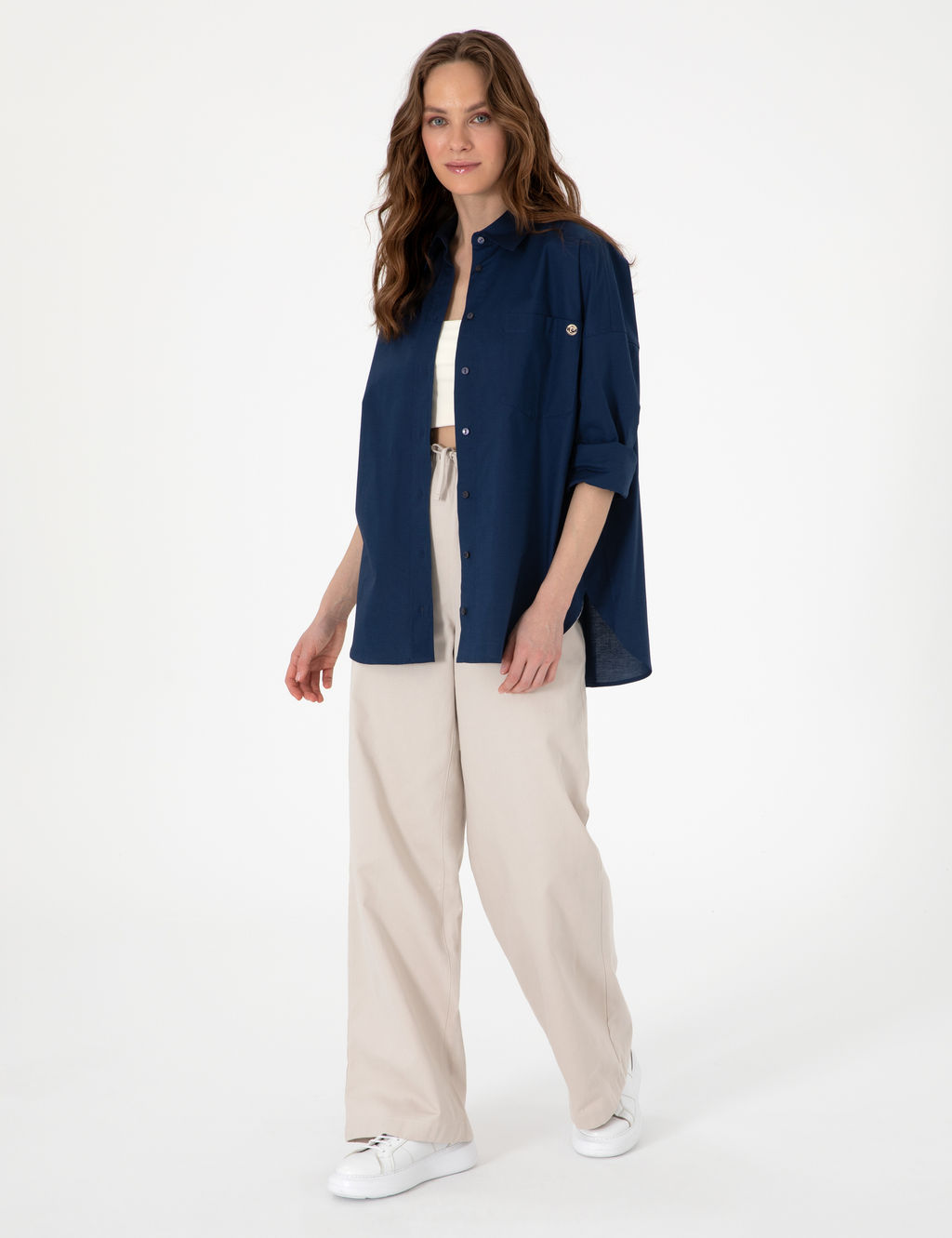Lacivert Oversize Uzun Kollu G_mlek