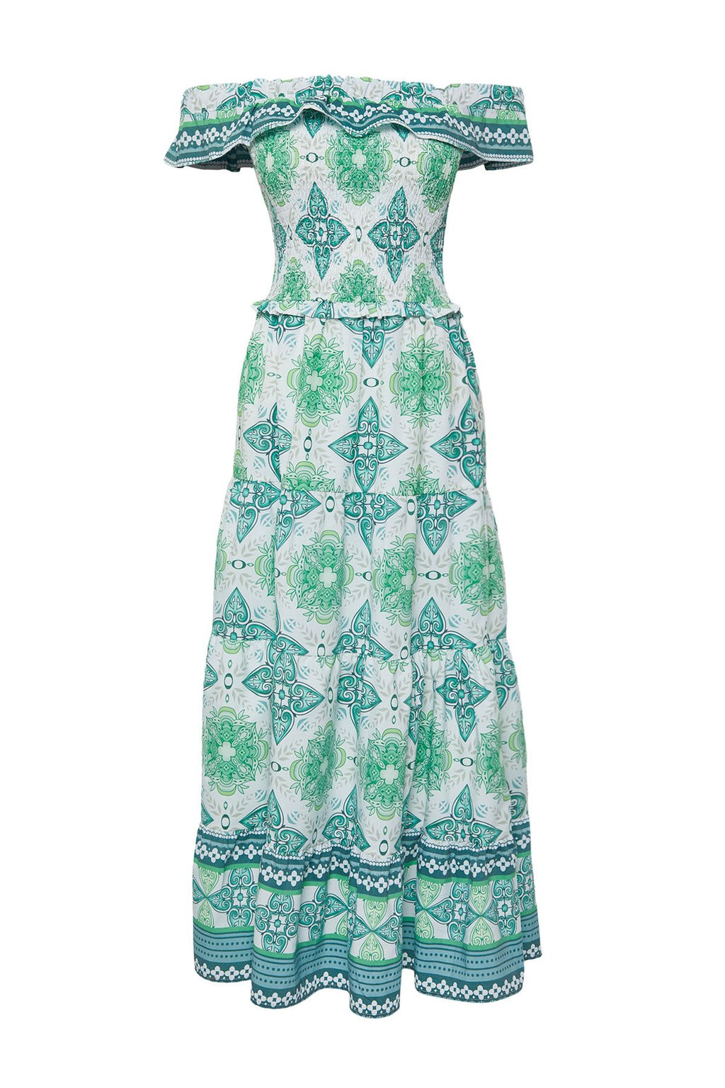 Yesil Cicekli A Kesim Gipe Detayl? Maxi Dokuma Elbise TWOSS25EL00195 - Trendyolmilla фото 5