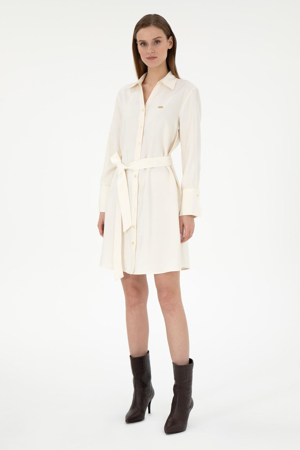 Женское кремовое тканое платье Неожиданная скидка в корзине - U.s. polo assn фото 3