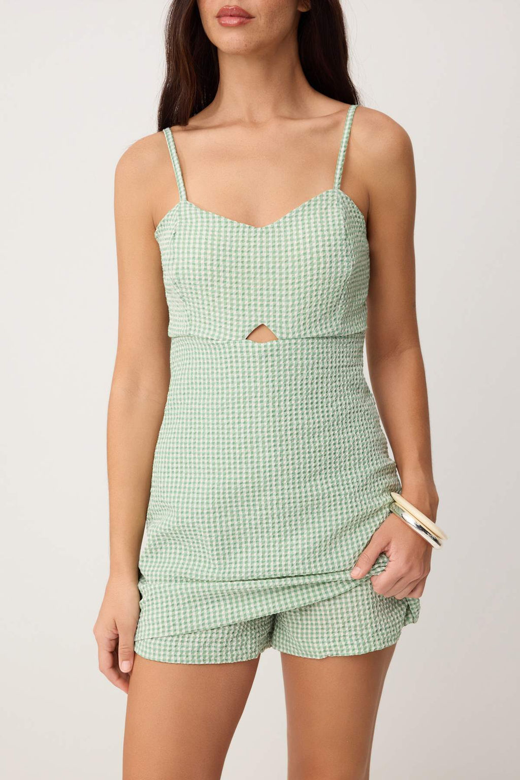 TRENDYOLMILLA Yesil Kareli Pencere Detayl? Ask?l? Mini Dokuma Tulum TWOSS22TU0277  фото 26