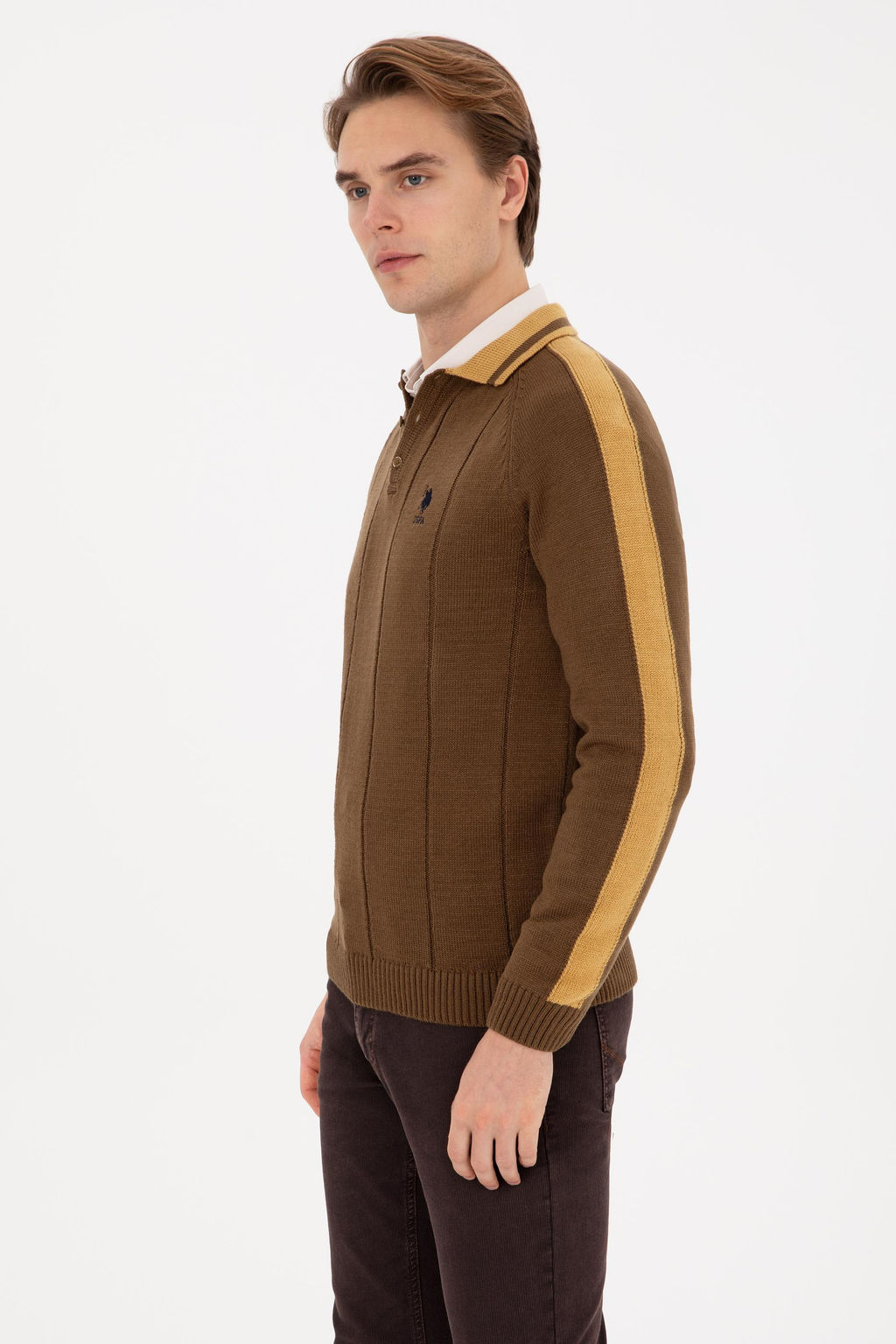 Erkek Regular Fit Polo Yaka Haki Kazak - U.s. polo assn фото 3