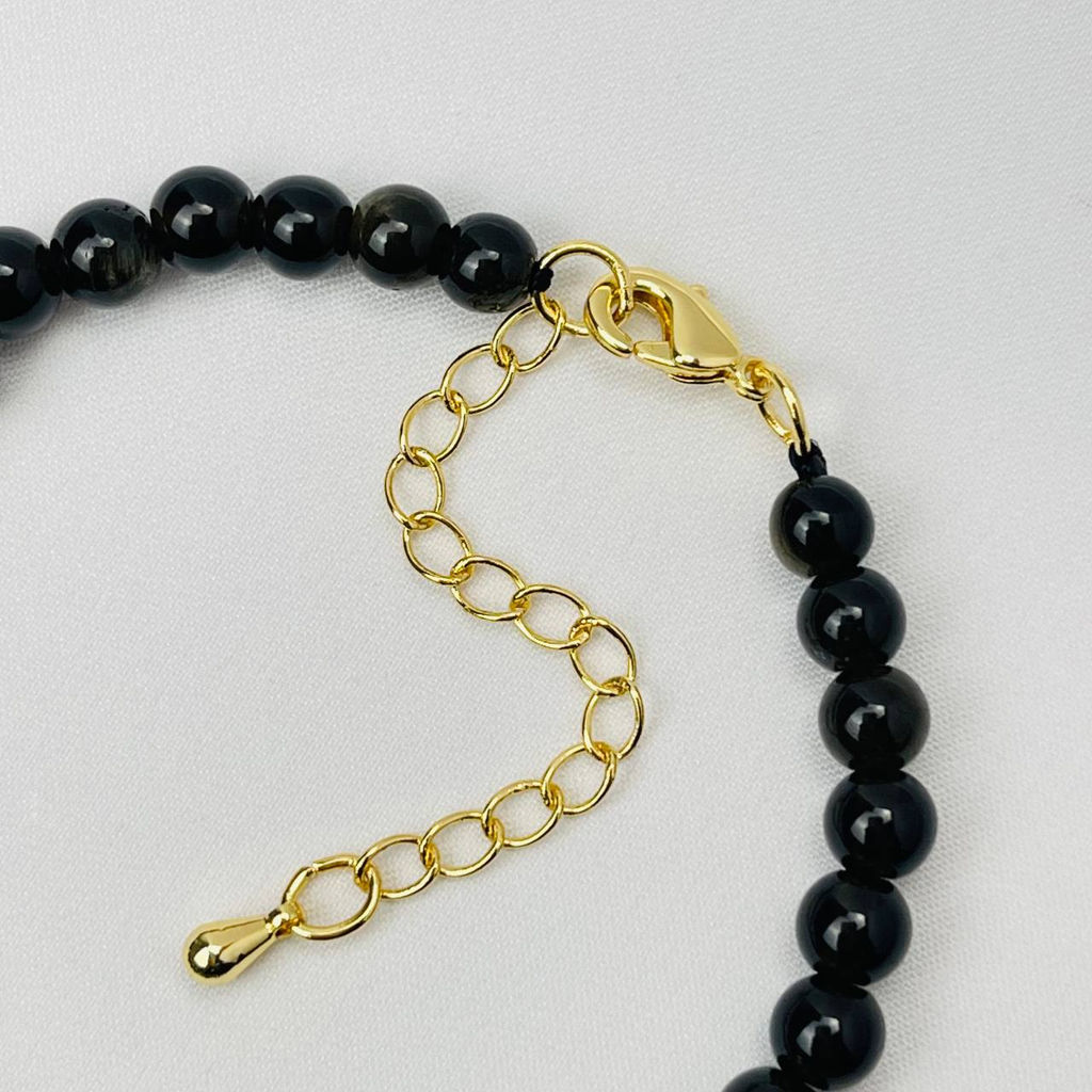 Браслет из золотистого Обсидиана и Нефрита 17 см +