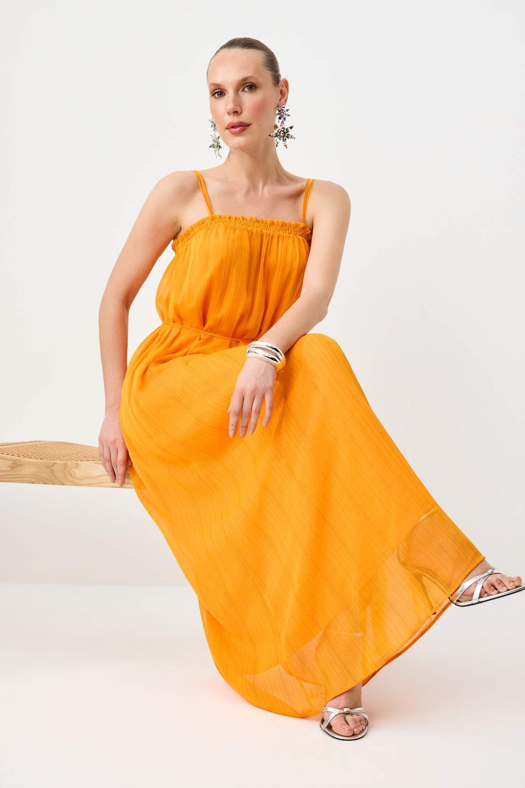 Cok Renkli Cicek Desenli Maxi Sifon Dokuma Elbise TPRSS26EL00082 - Trendyolmilla фото 6