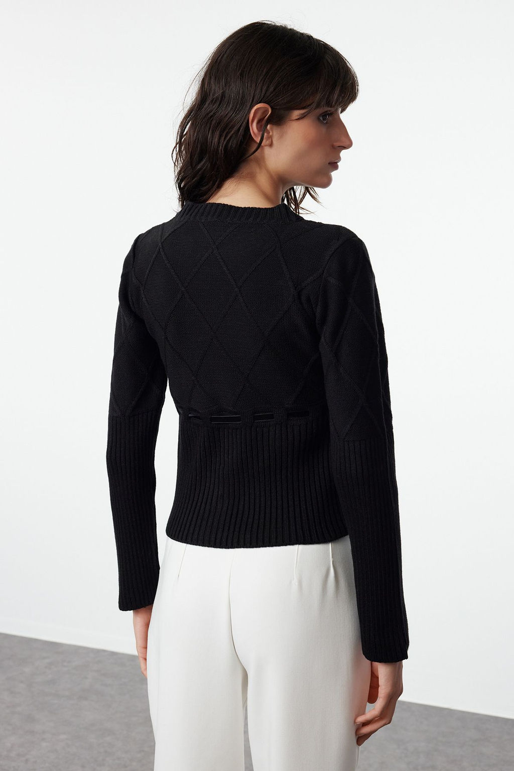 Siyah Kurdele/Fiyonk Detayl? Triko Kazak TWOAW25KZ00225 - Trendyolmilla фото 5