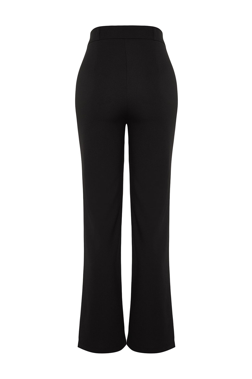 Siyah Straight/Duz Kesim Yuksek Bel Nervur Dikisli Dokuma Pantolon TWOSS21PL0093