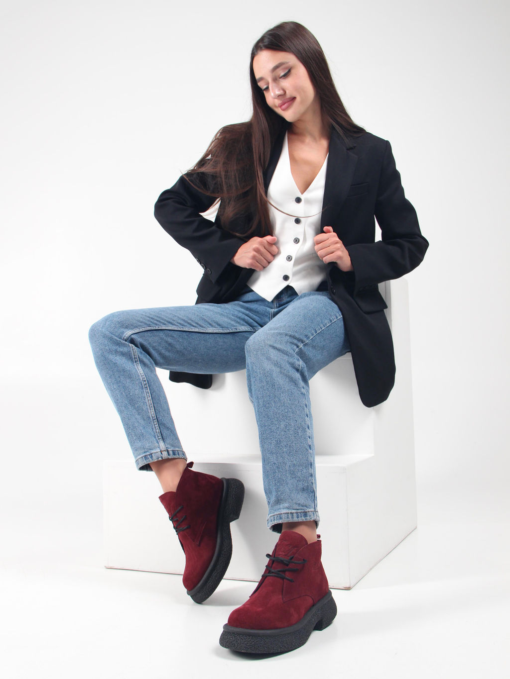 Ботинки 308.агатаbl. бордo замша/Байка