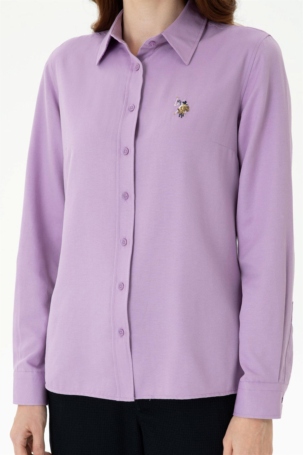 Женская сиреневая базовая рубашка с длинным рукавом - U.s. polo assn фото 13