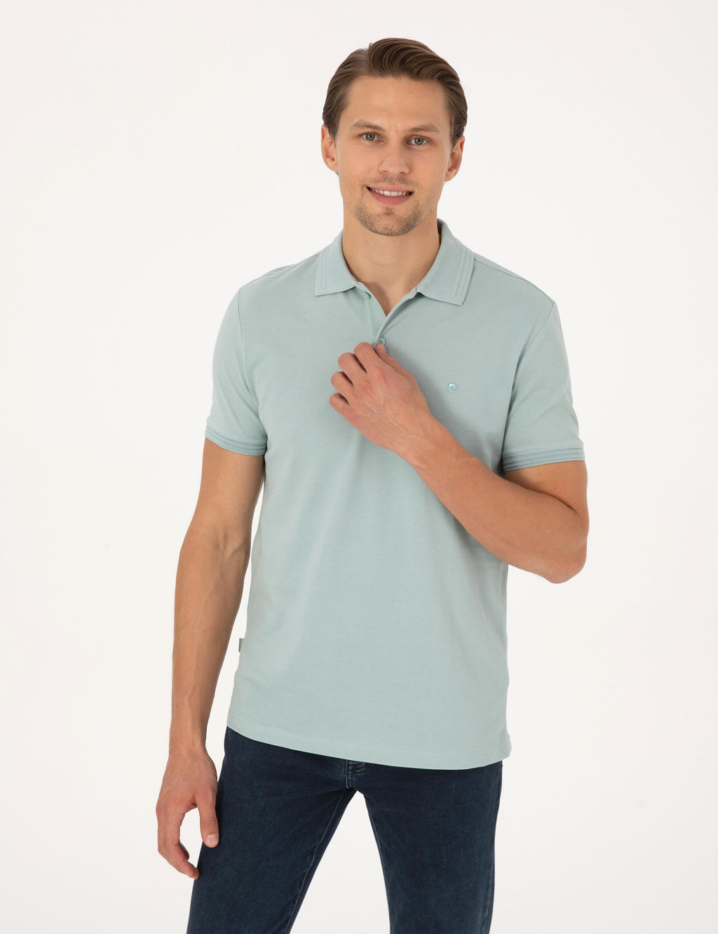 Koyu Mint Slim Fit %100 Pamuk K_vr_lmaz Polo Yaka Basic Ti__rt