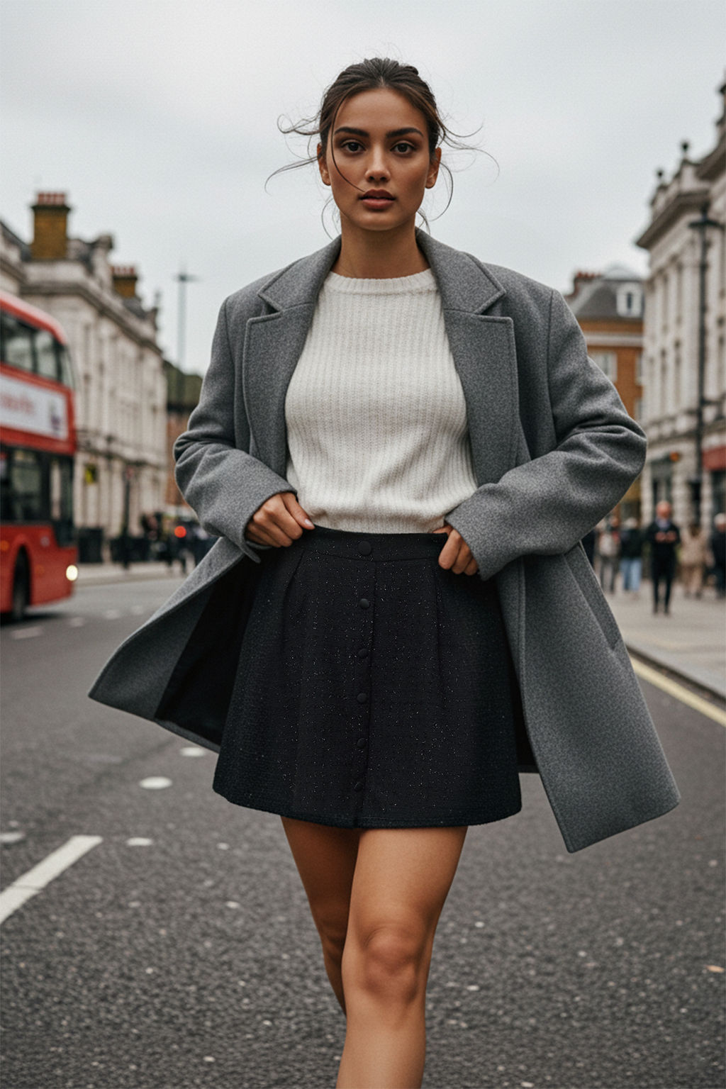 TRENDYOLMILLA Siyah Cep Detayl? Onden Dugmeli Klos Tuvit Kumasl? Mini Boy Dokuma Etek TWOAW25ET00027