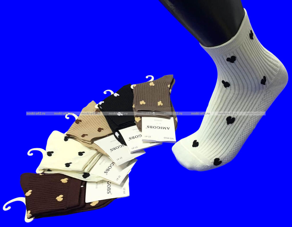 Цена за 10 пар. AMIGOBS носки женские цветные в рубчик с принтом Сердечки арт. 9503-2 фото 3