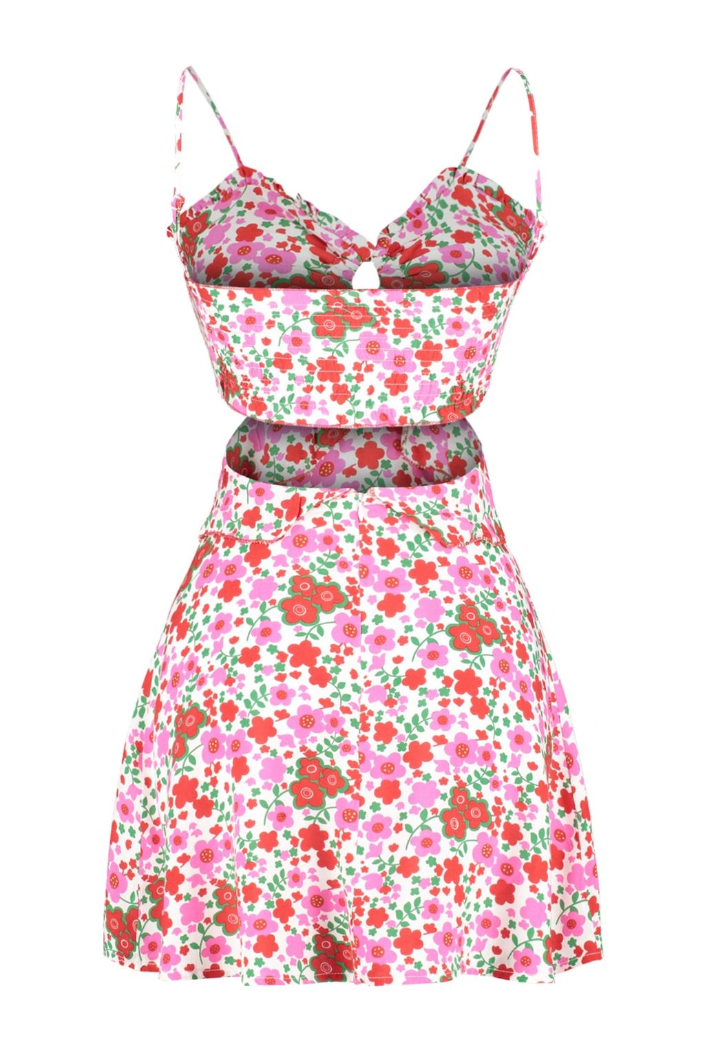 TRENDYOLMILLA Cicek Desenli Mini Dokuma Cut Out/Pencere Plaj Elbisesi TBESS21EL1054