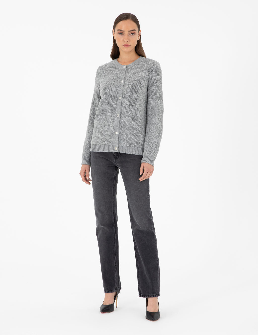 Gri Melanj Slim Fit Triko H_rka