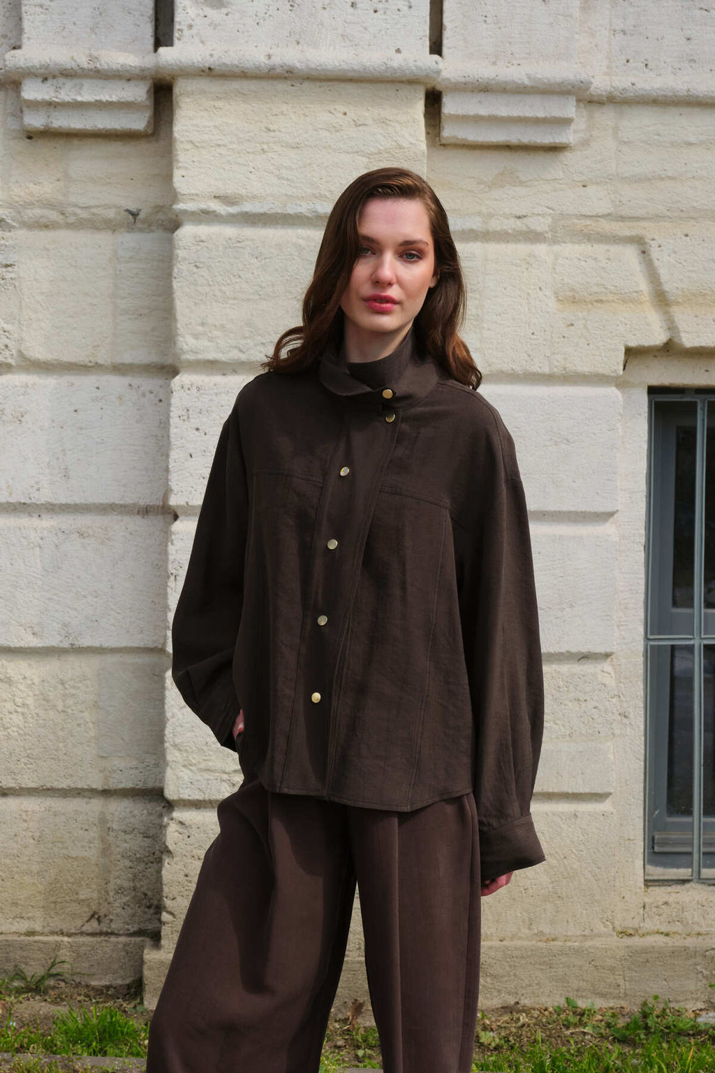 Koyu Kahverengi Liyosel C?tc?tl? Oversize Ceket TWOSS26CE00050 - Trendyolmilla фото 3