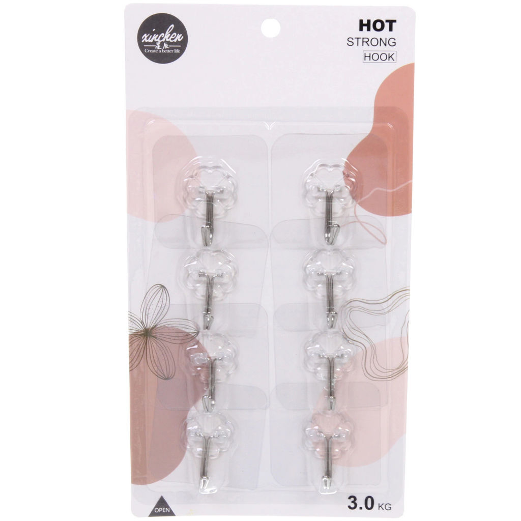 Цена за 4 шт. Крючки в наборе 8шт на липкой основе "БАСТОФ", форма квадрат, нагрузка 3кг/5,5см