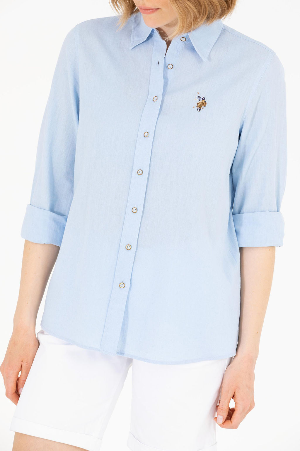 Женская голубая рубашка с длинным рукавом Basic - U.s. polo assn фото 20