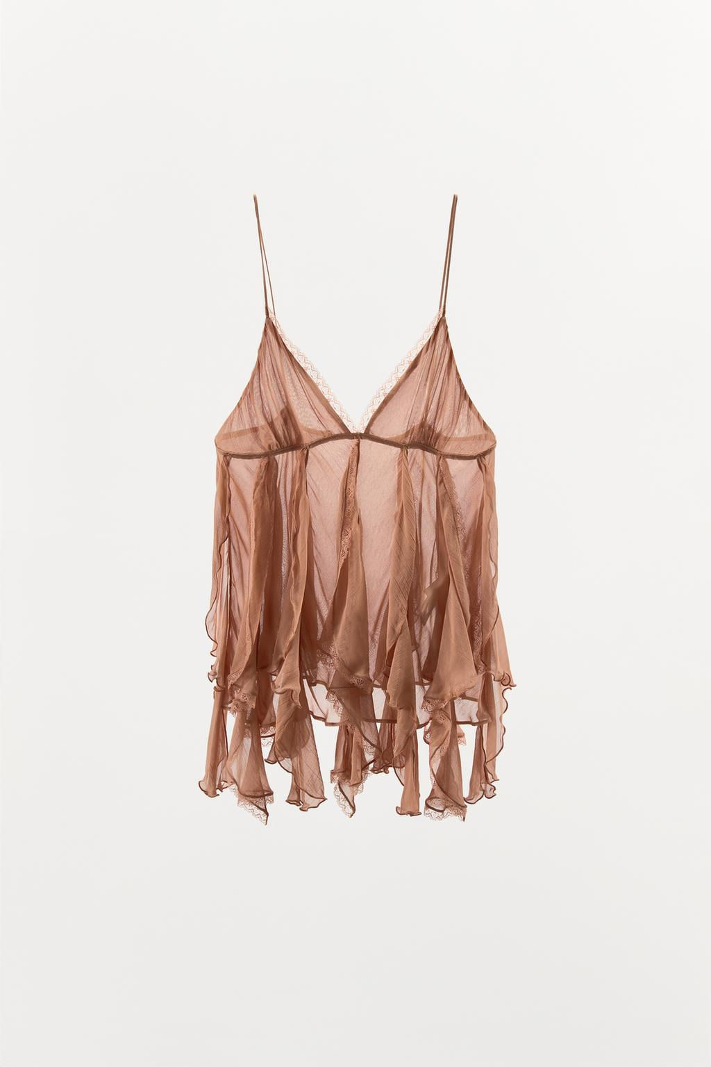 RUFFLED TOP WITH LACE TRIM - Zara фото 4