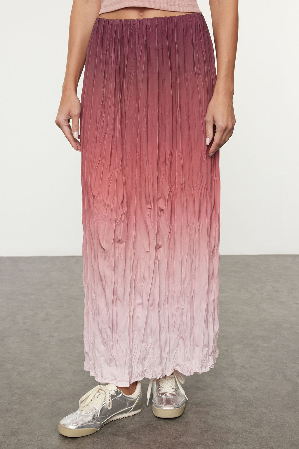 Bordo Klos Degrade Gecisli K?r?s?k Pilise Maxi Esnek Etek TWOAW25ET00112 - Trendyolmilla фото 3