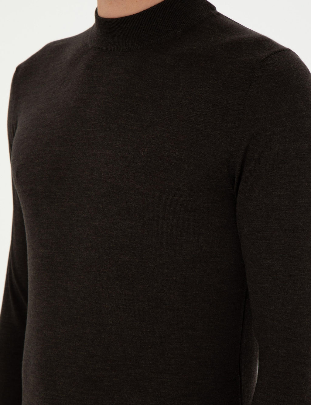 Koyu Ye_il Slim Fit Ka_mir _pek Kar___ml_ _eyrek Bal_k__ Yaka Triko Kazak