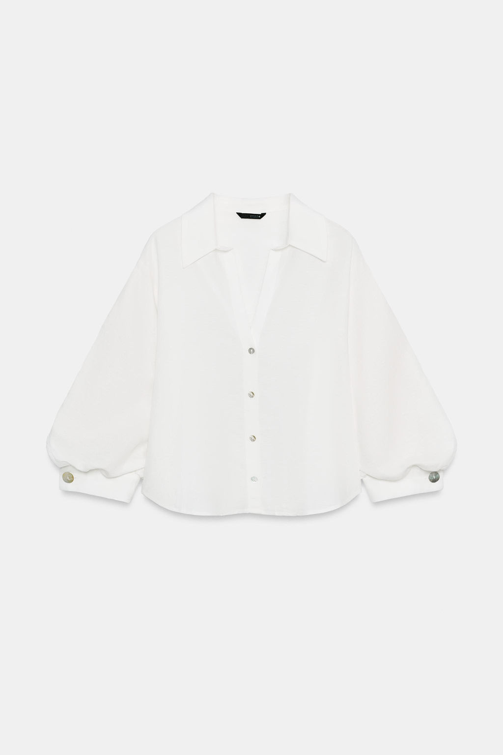 CAMISA MANGA ABULLONADA CON LINO / Blanco - Zara фото 6