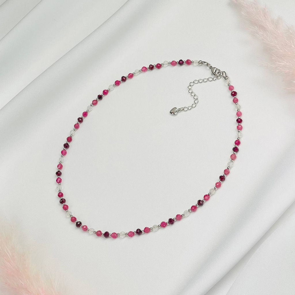 Колье для "Козерога" из Турмалина,Горного Хрусталя и Граната 38 см +