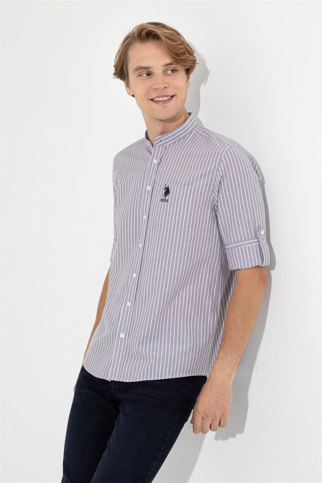 Мужская серая рубашка с длинным рукавом - U.s. polo assn фото 4