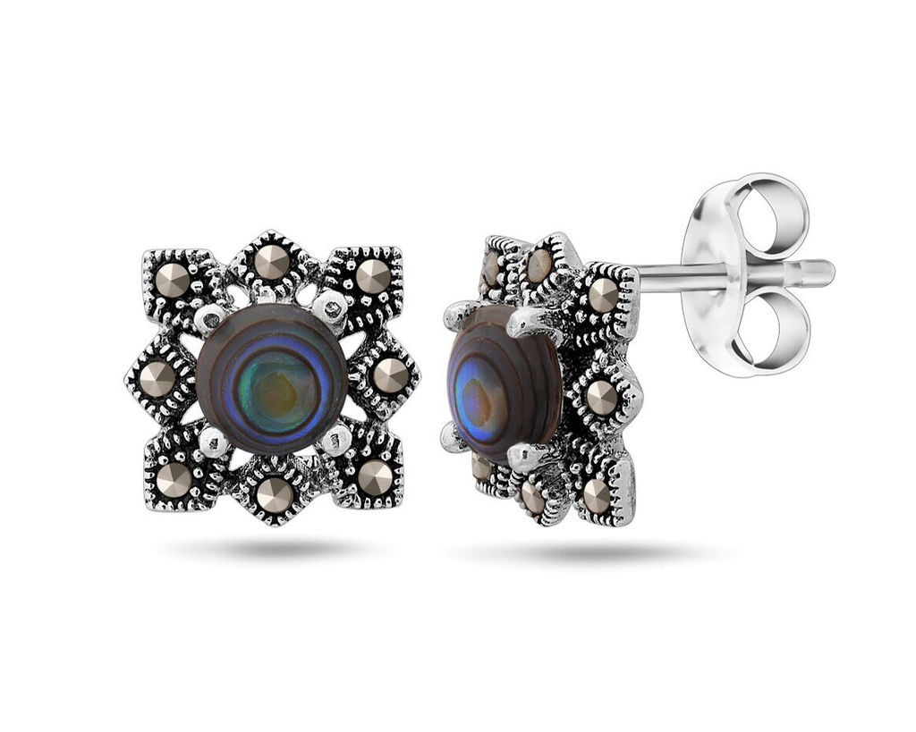 Серьги, марказит , перламутр зелёный, SL-LNJ340