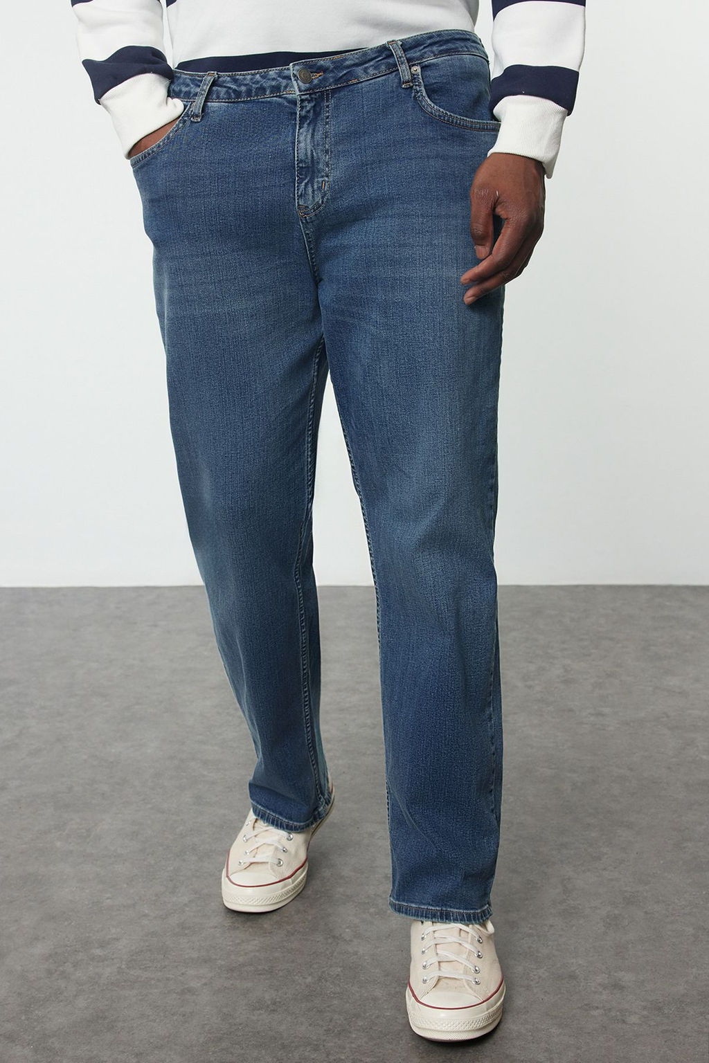 Erkek Indigo Regular Fit Buyuk Beden Denim Kot Jeans TMNAW25CJ00000