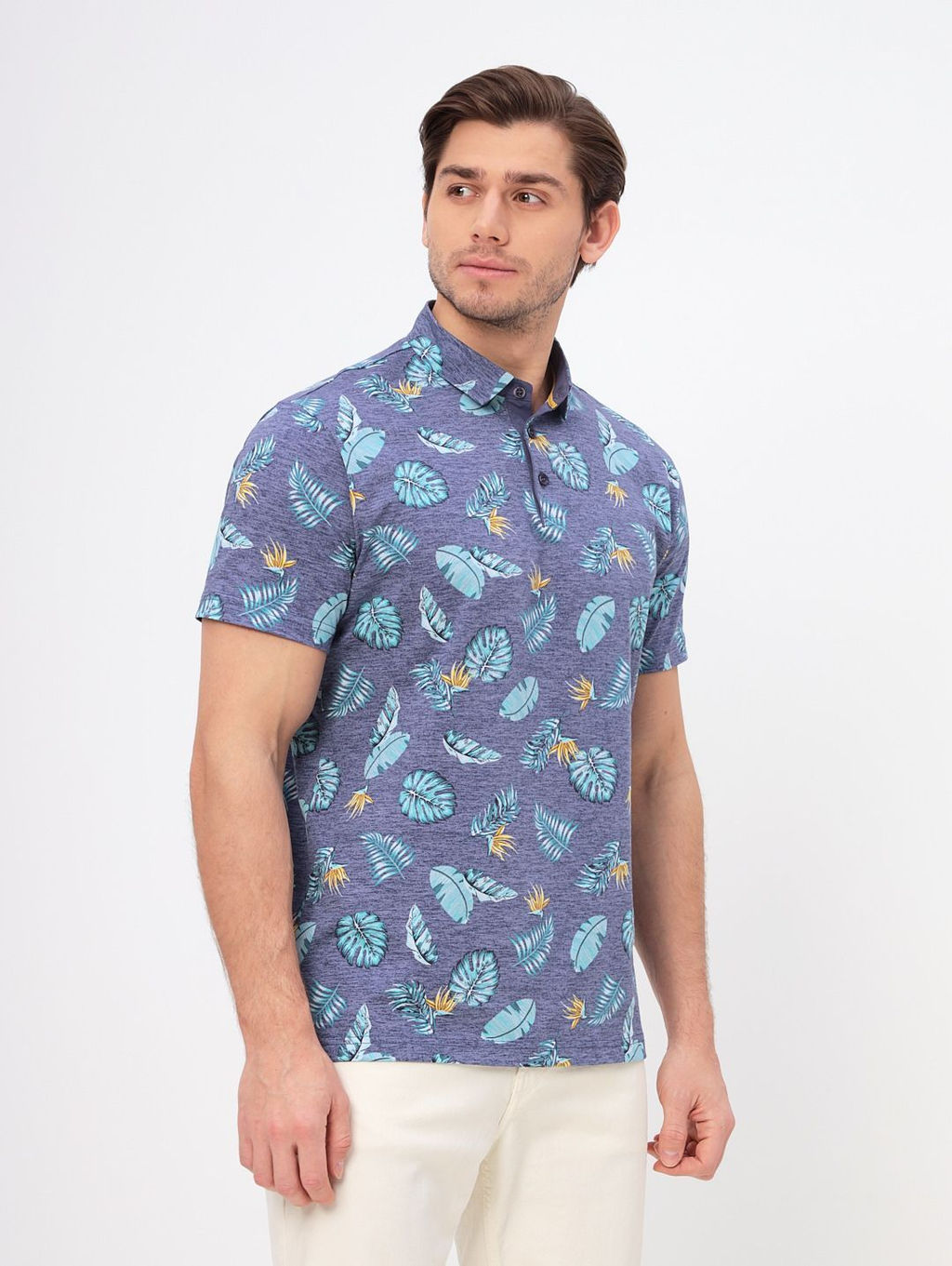 Джемпер мужской с воротником поло короткий рукав GREG G144-KP1246T-UT15 (голубой лист)