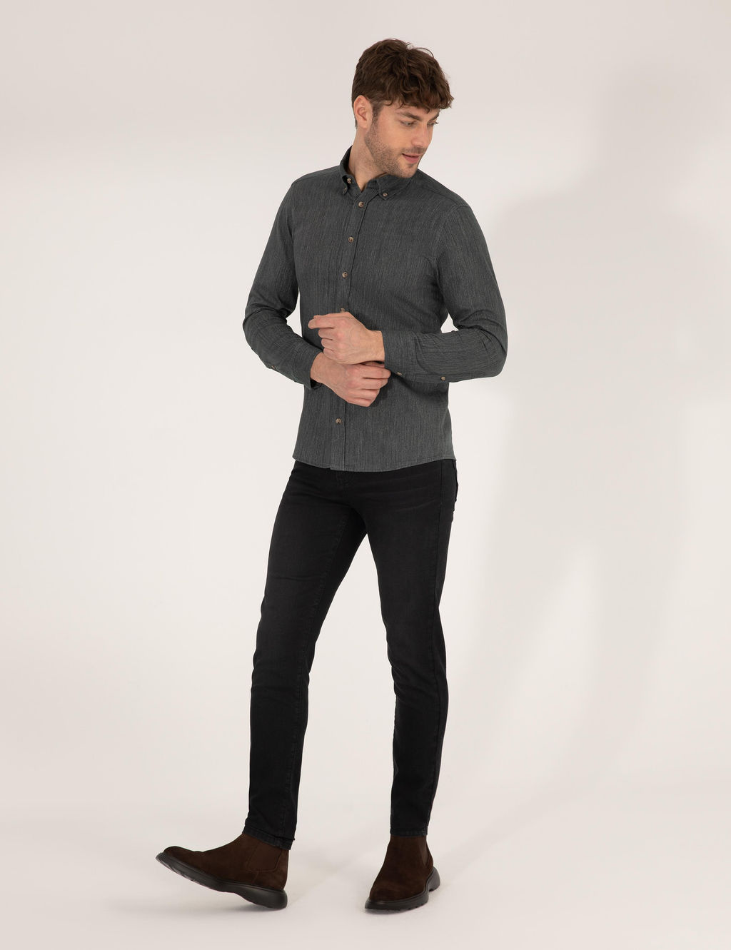 Haki Slim Fit Uzun Kollu G_mlek