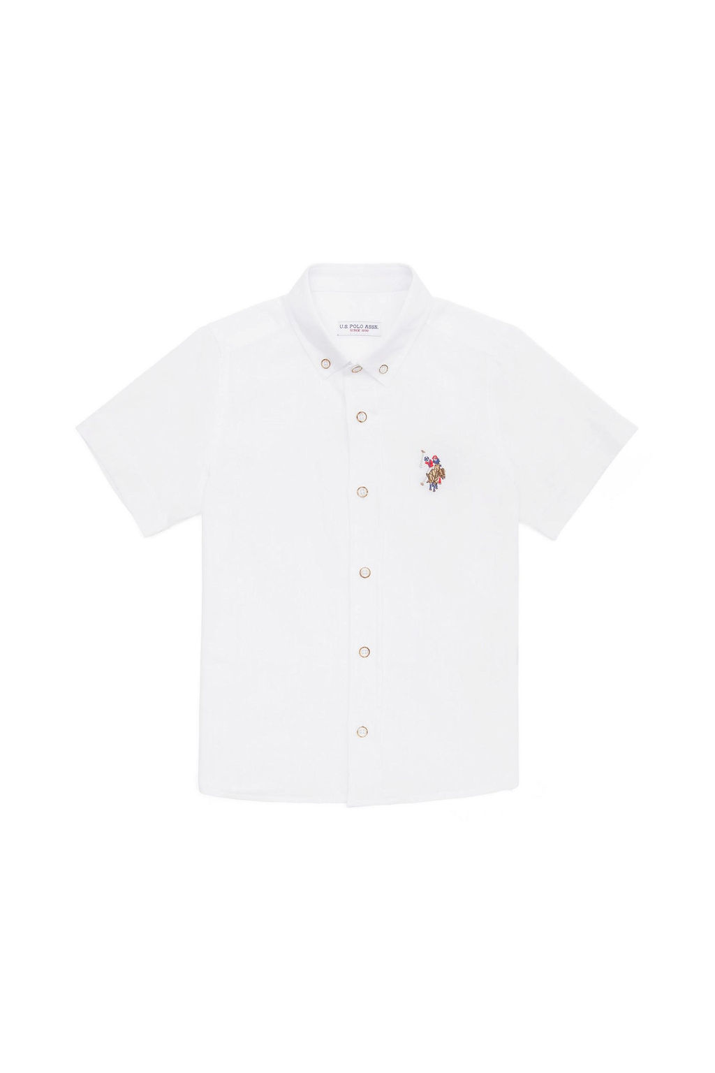 Рубашка с коротким рукавом U.S. Polo Assn для мальчиков из хлопка белая фото 6