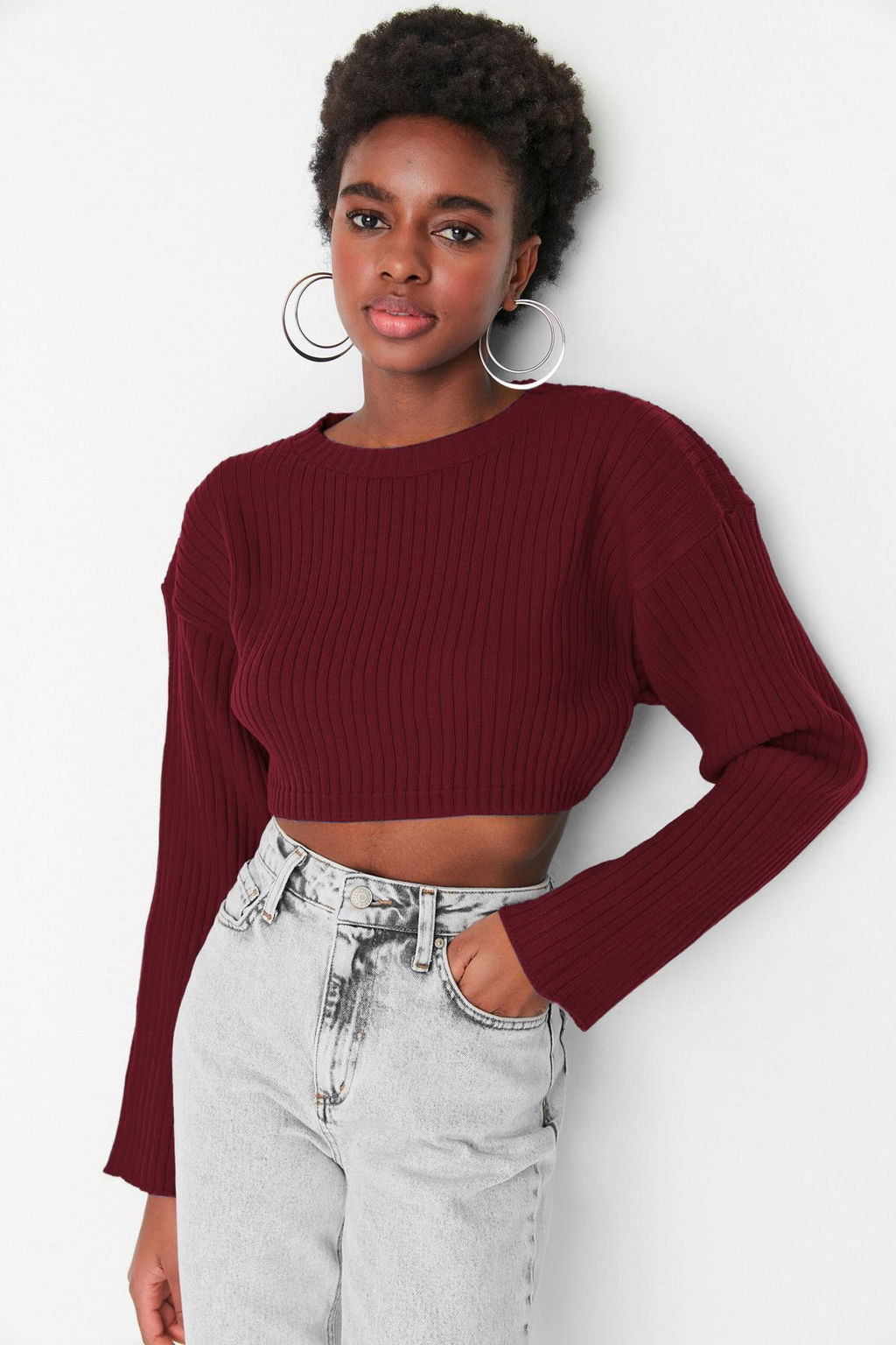 TRENDYOLMILLA Tas Super Crop Basic Triko Kazak TWOAW23KZ01068
