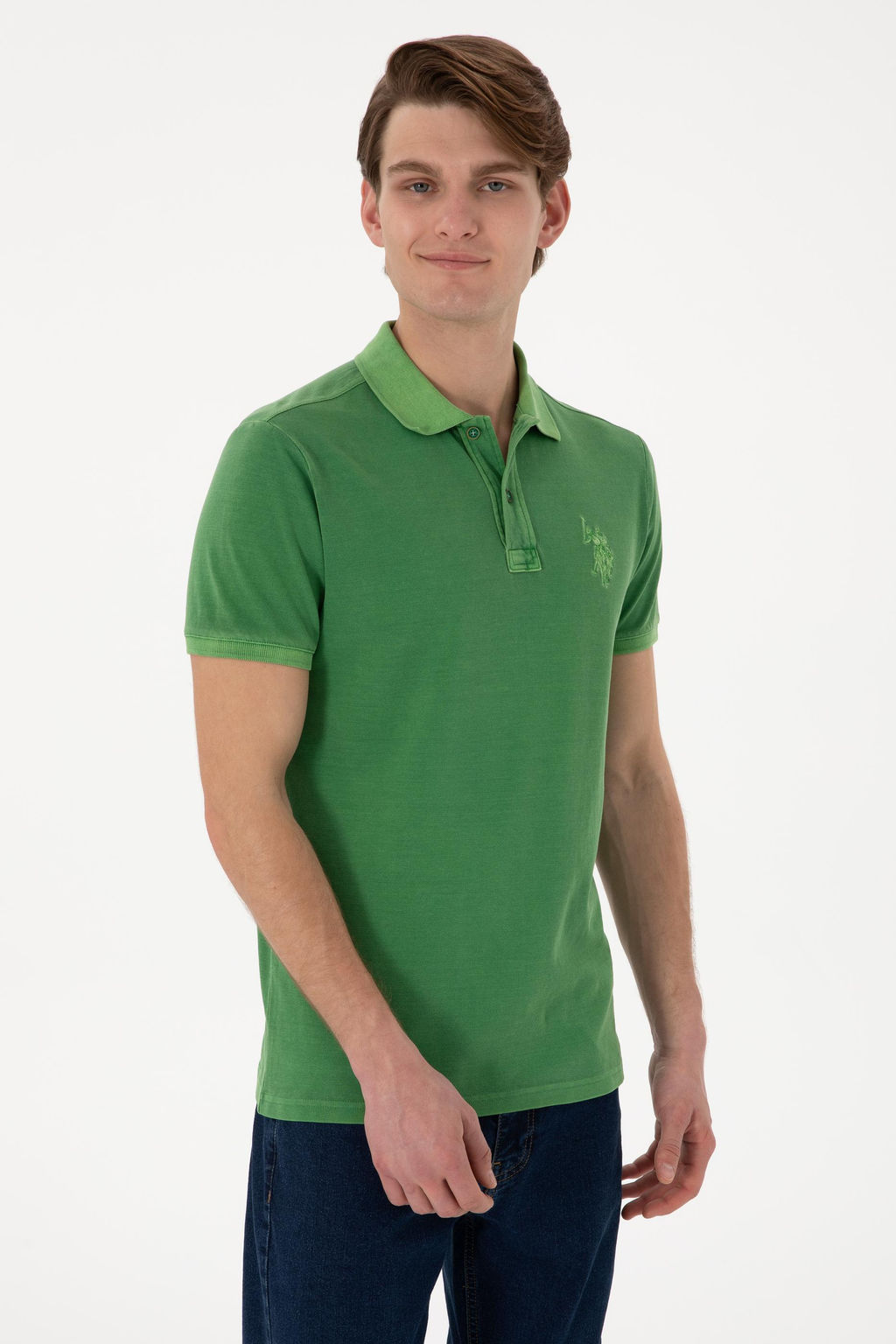 Erkek Slim Fit Polo Yaka Ye_il Y_kamal_ Basic Ti__rt Sepette S_rpriz _ndirim - U.s. polo assn фото 2