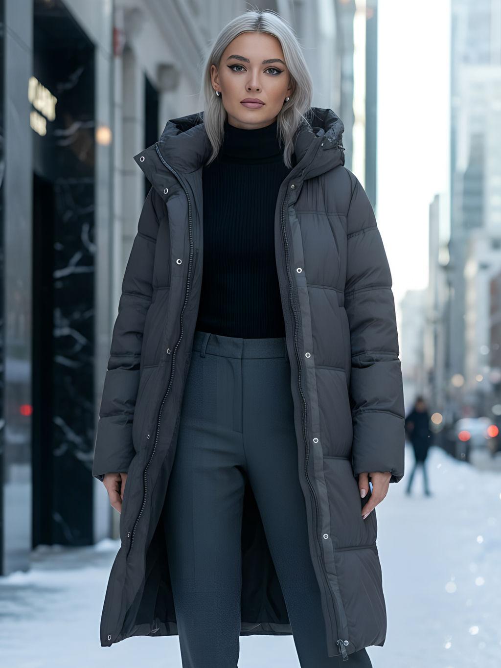 Пальто зимнее утепленное с капюшоном женское темно-коричневого цвета 7618TK - Visdeer фото 23