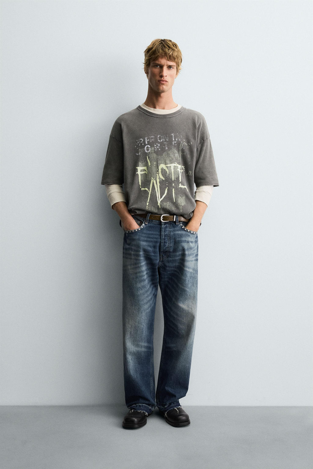 WASHED PRINT KNIT T-SHIRT