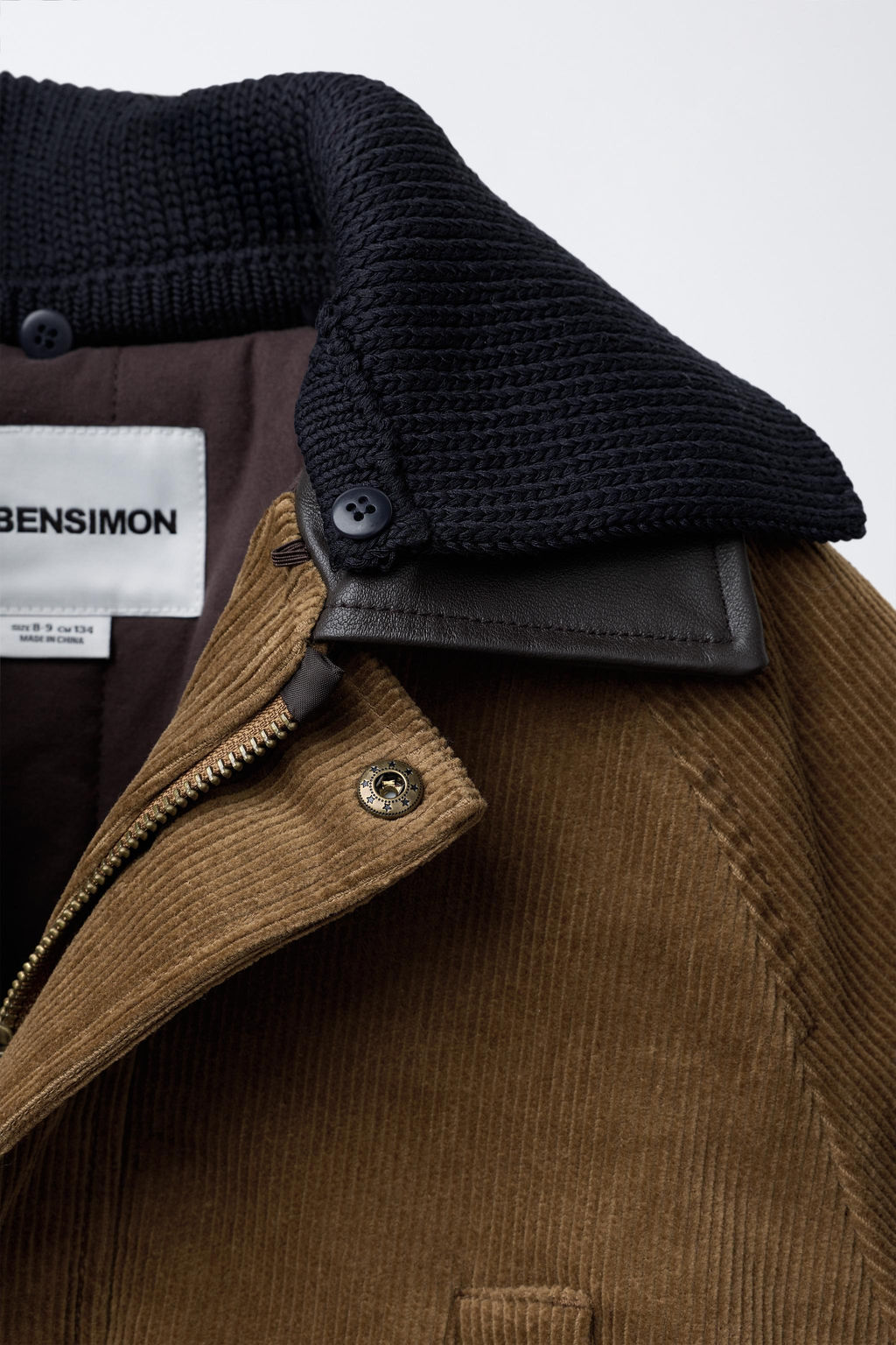 BENSIMON ® X ZARA DOUBLE COLLAR QUILTED CORDUROY JACKET WITH DETACHABLE LEATHER